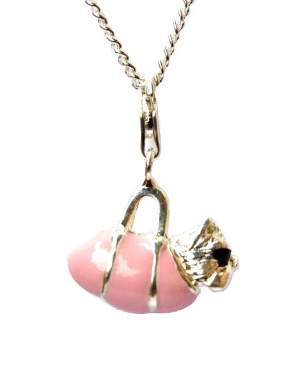 Charm Anhänger Emaille rosa Hund in Handtasche