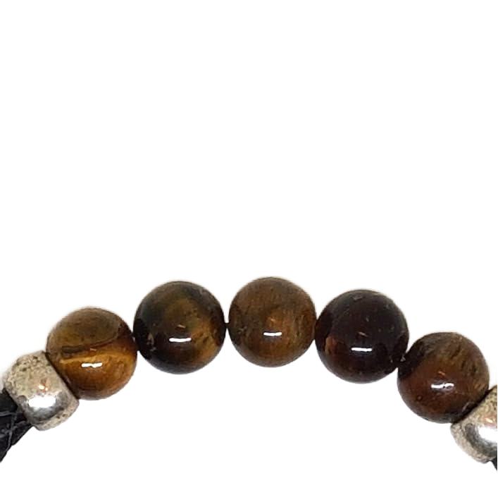 Armband aus echt Leder mit Tigeraugen Perlen von Lanzarote (Handarbeit)