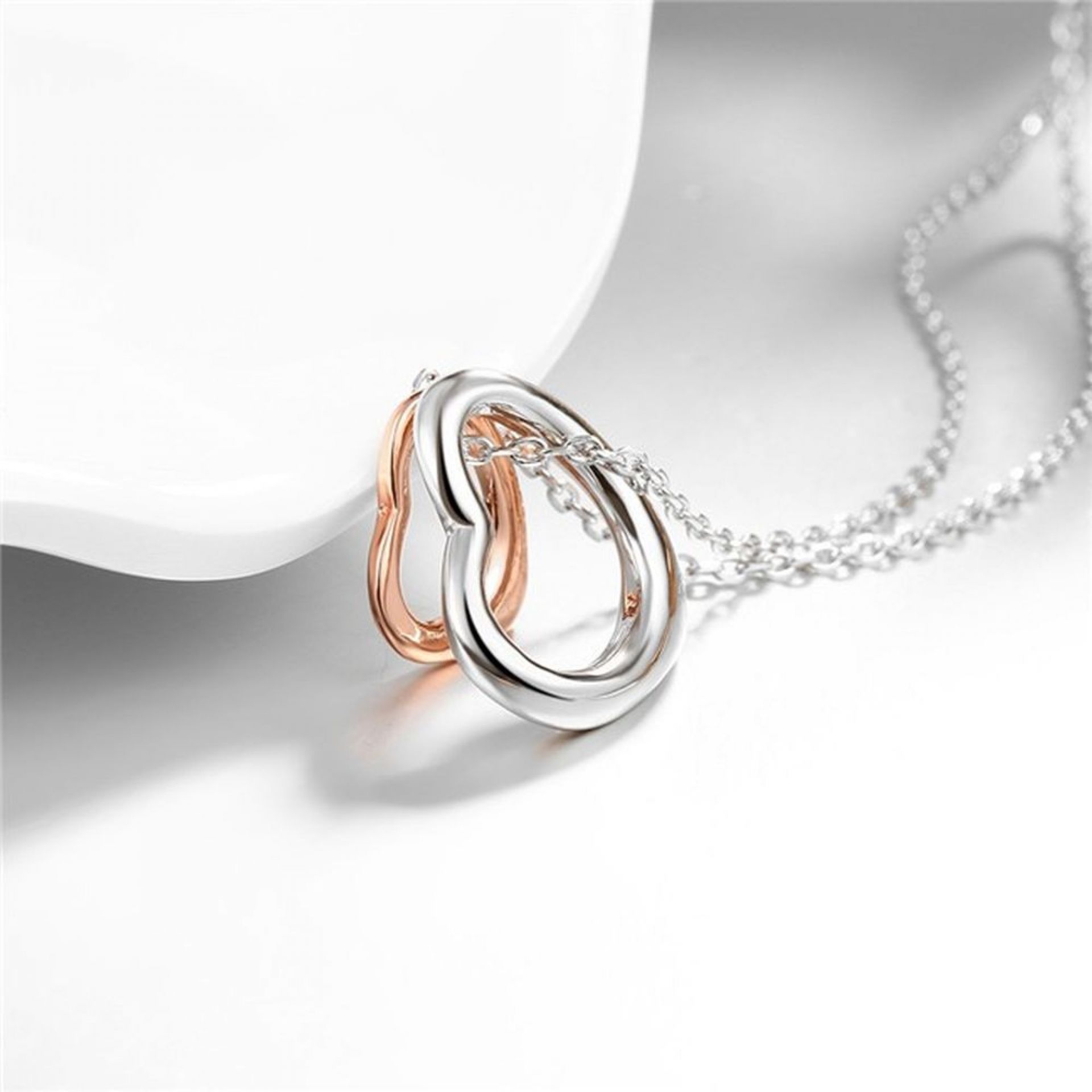 Doppel Hez Anhänger mit Zirkonia und Kette 18K Rose und Weißgold vergoldet