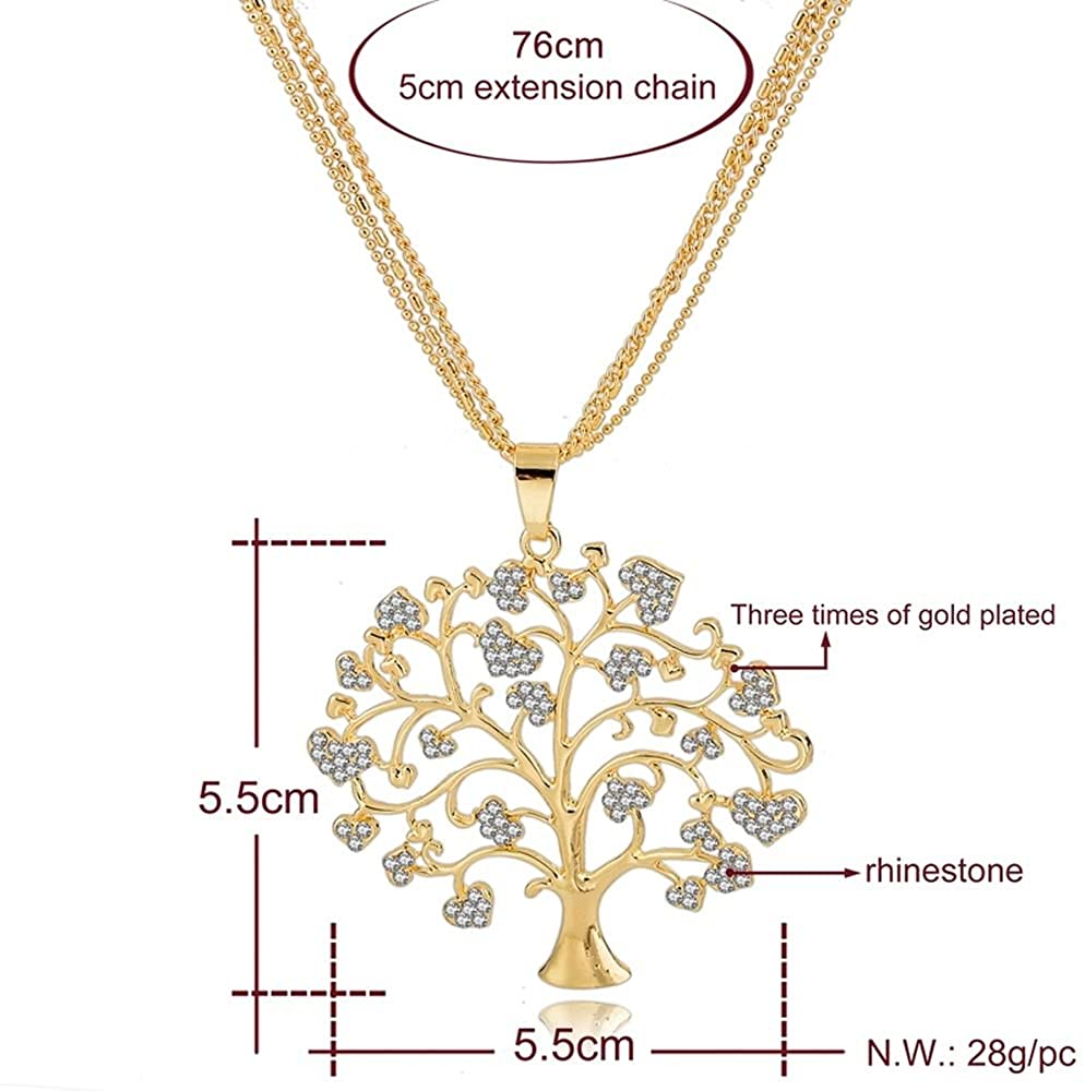 Baum Anhänger mit Zirkoniasteinen und Halskette 76cm