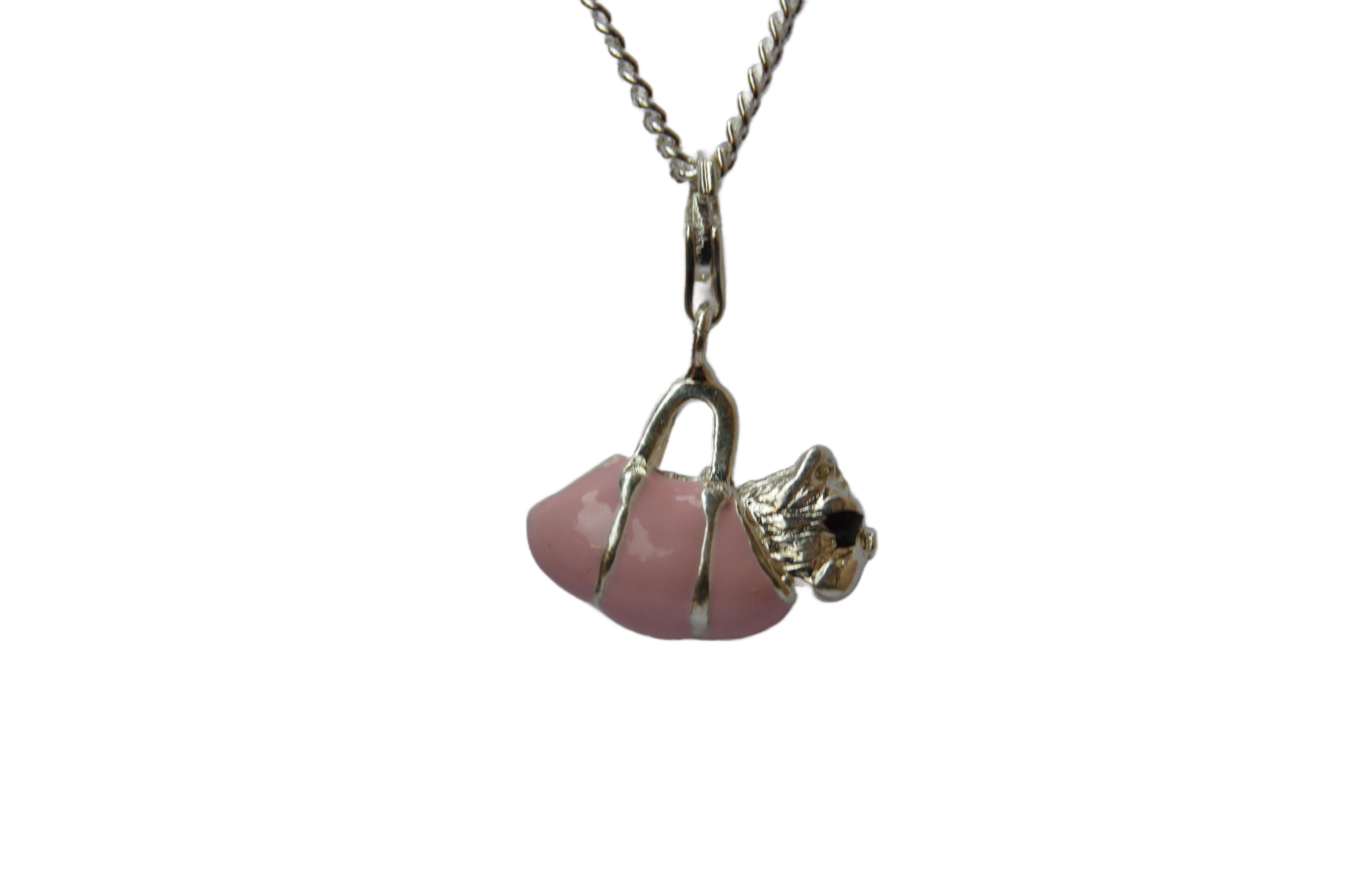 Charm Anhänger Emaille rosa Hund in Handtasche