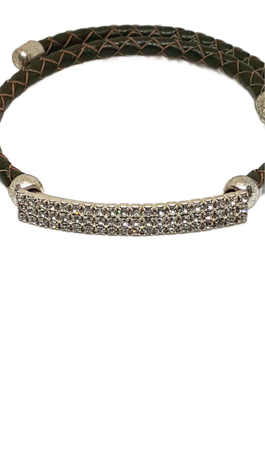 Armband aus echt Leder mit Zirkonia Steinen von Lanzarote (Handarbeit)