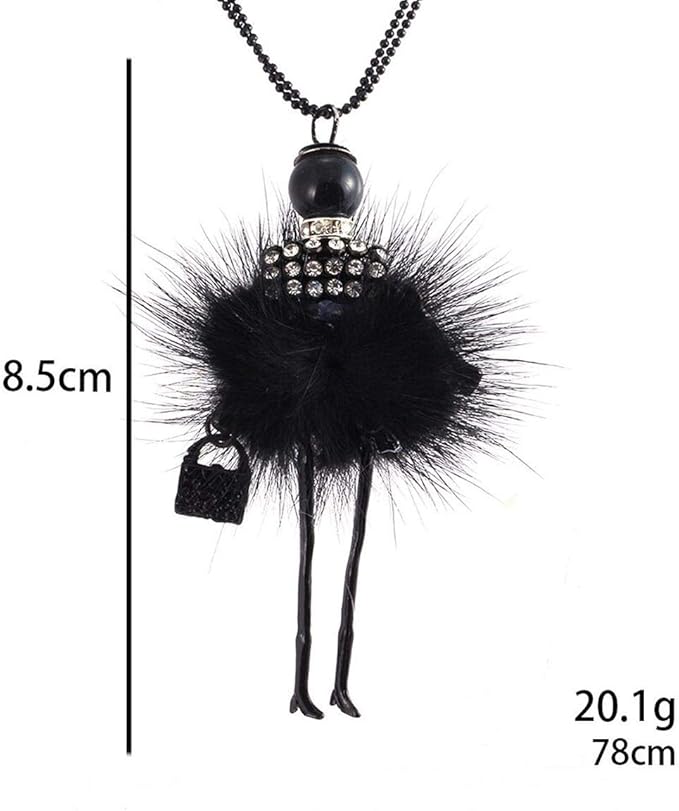 Anhänger putzige Puppe mit Handtasche und Hut - Kleid in in Blau mit Halskette
