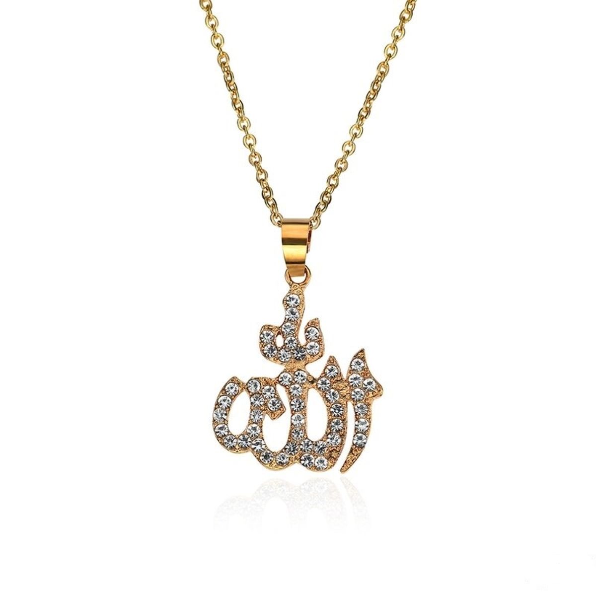 Anhänger Allah mit Kette und Zirkoniasteinen