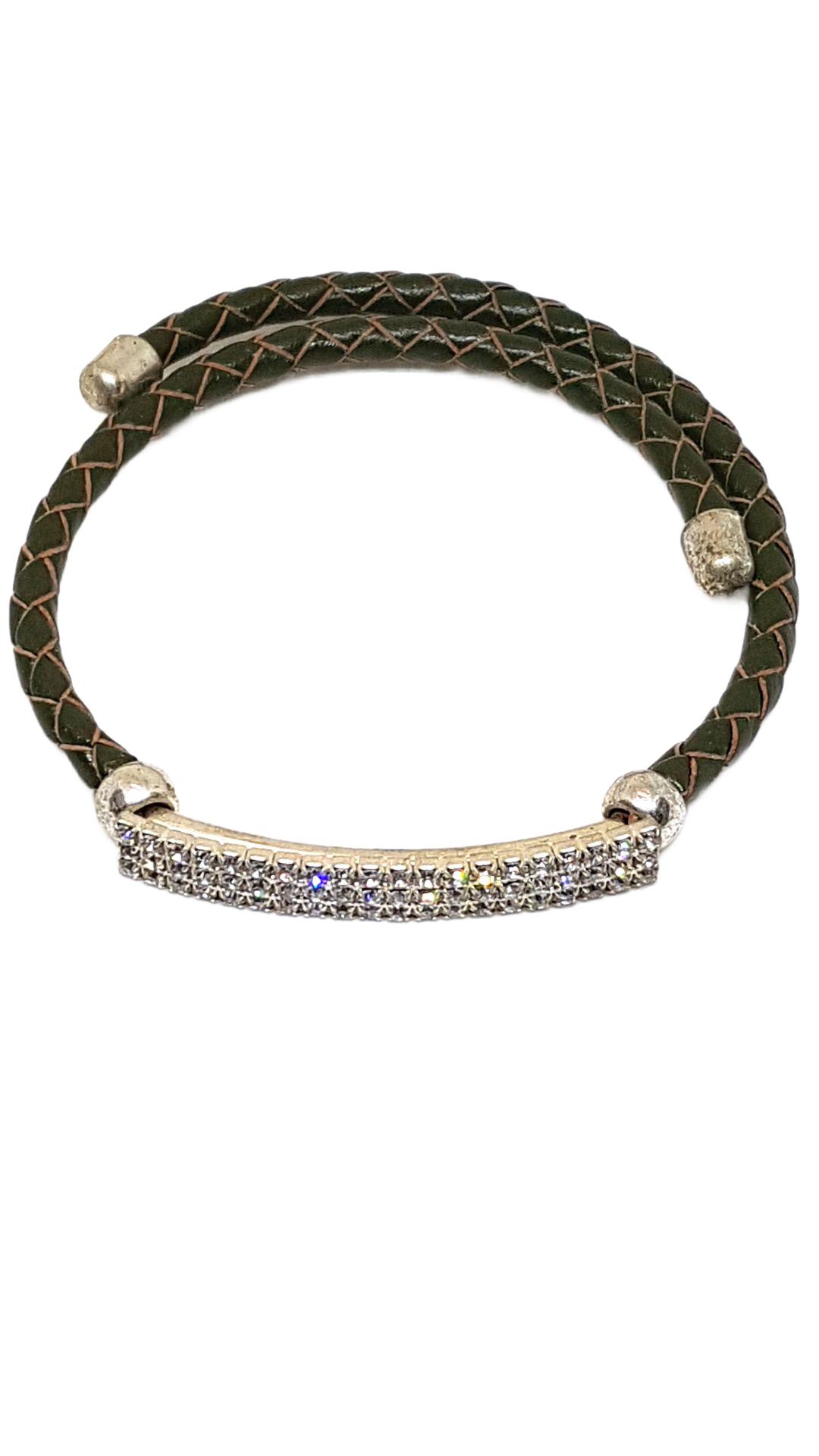 Armband aus echt Leder mit Zirkonia Steinen von Lanzarote (Handarbeit)